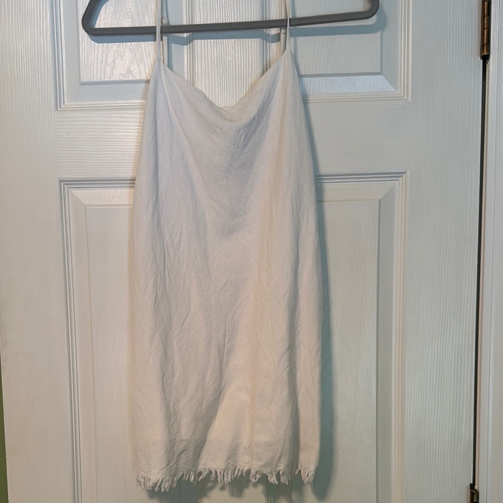 White Fringe Hem Slip Dress